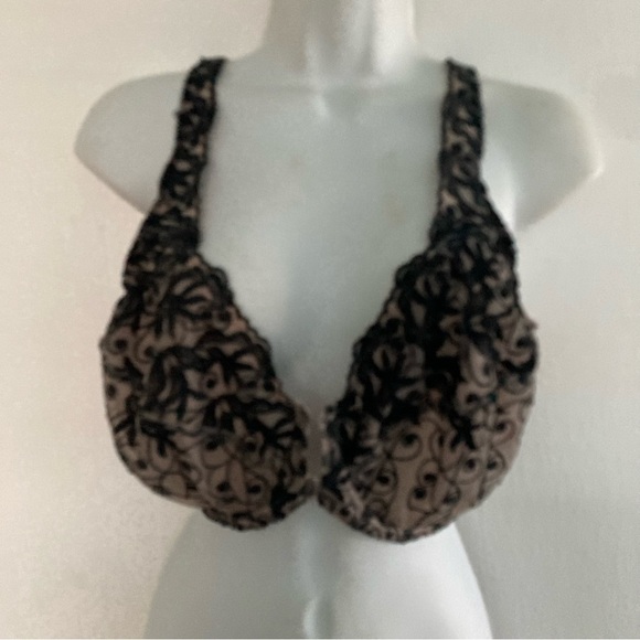 Amoureuse Embroidered Front Closure Underwire Bra Plus Women’s 42DD Black Taupe - Picture 2 of 5